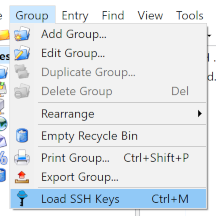 Screenshot of KeePass main window group menu on Windows 10