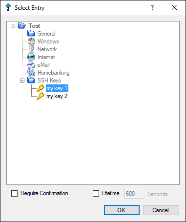 Screenshot of the KeeAgent Manager Select Entry dialog box