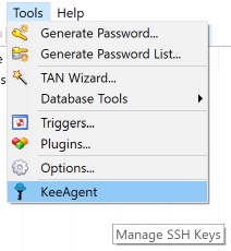 KeePass - Tools menu - KeeAgent