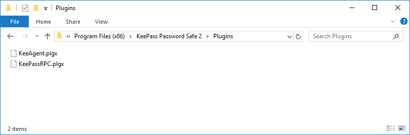 screenshot of Windows Explorer showing KeePass 2.x Plugins directory